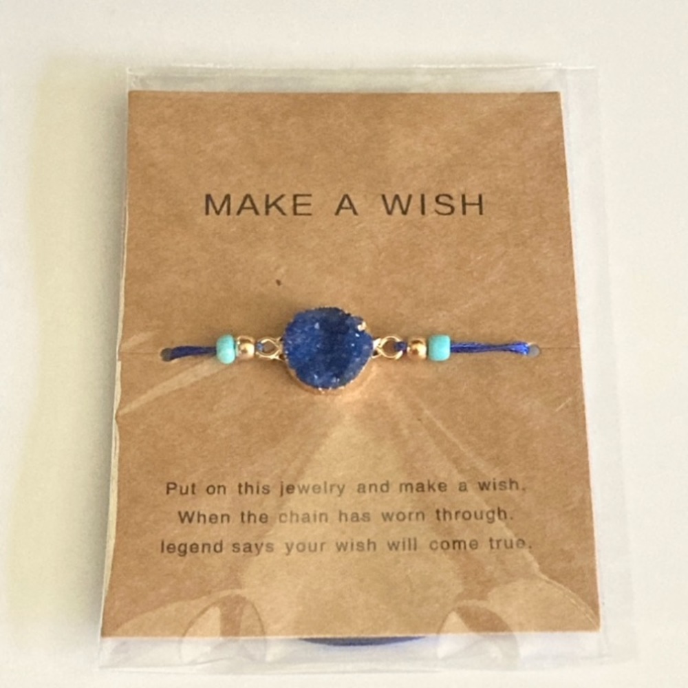 NEW Boho Blue Druzy Cord Bracelet - Picture 2 of 3